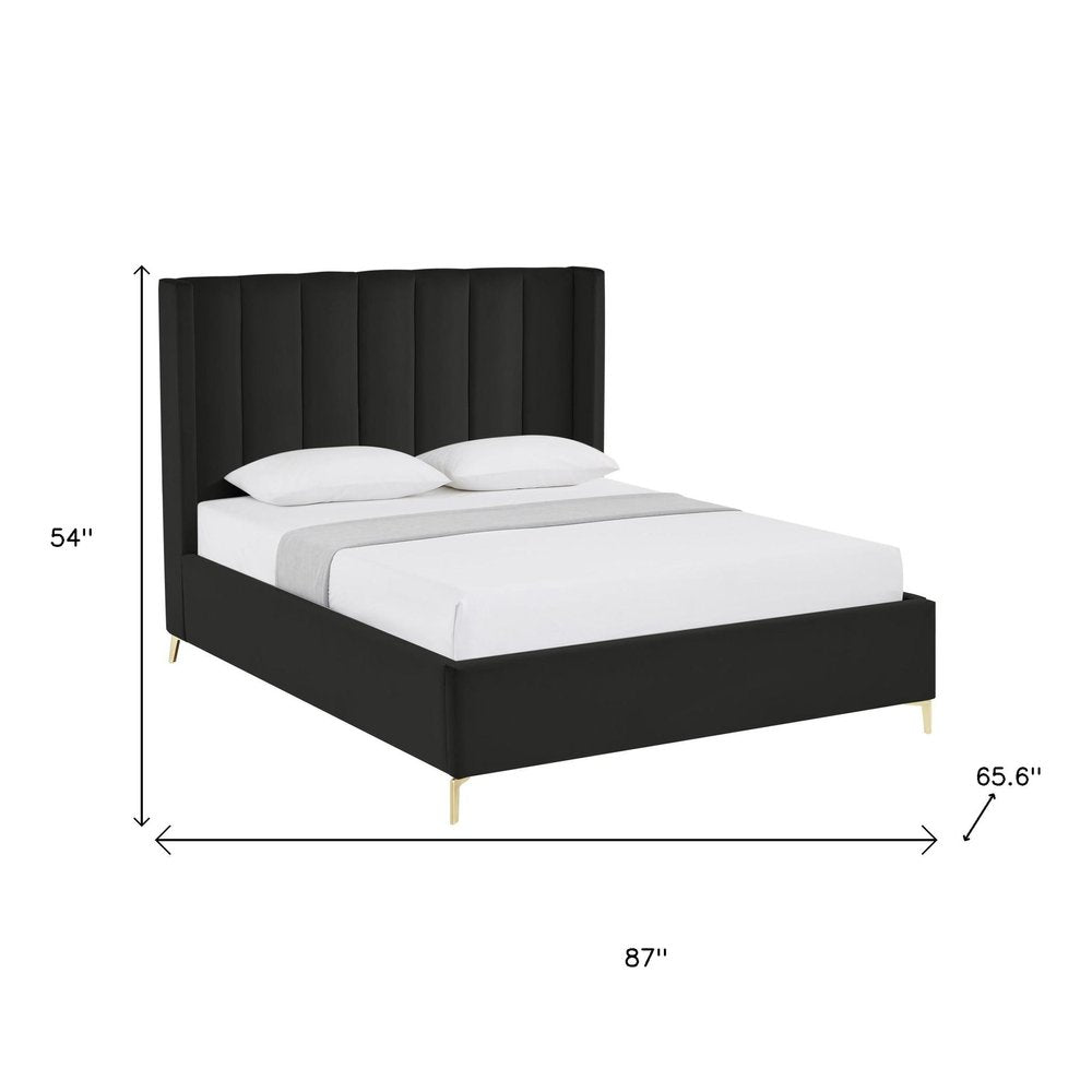 Black Velvet Upholstered Queen Bed Frame — view 9