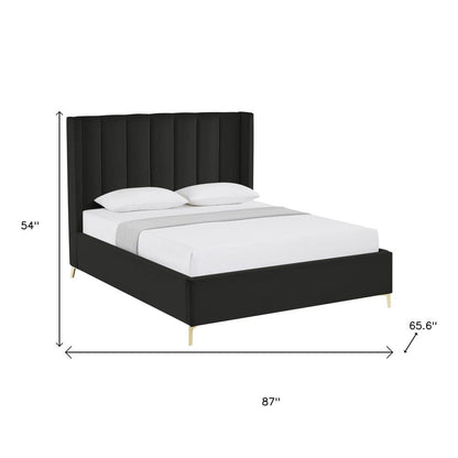 Black Velvet Upholstered Queen Bed Frame HomeRoots