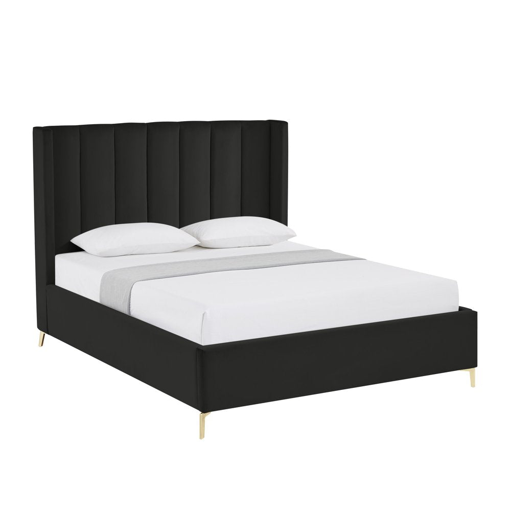 Black Velvet Upholstered Queen Bed Frame — view 2