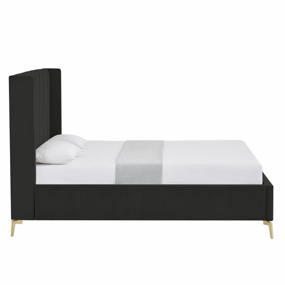 Black Velvet Upholstered Queen Bed Frame — view 5