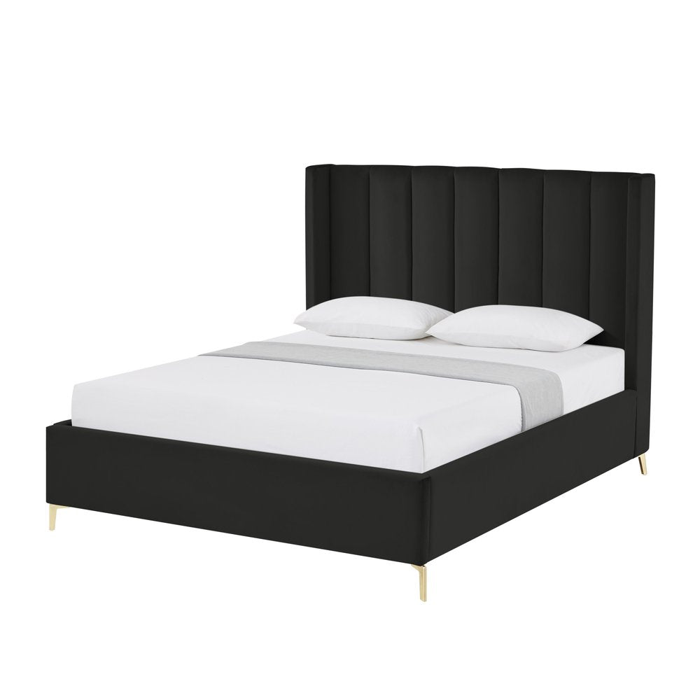 Black Velvet Upholstered Queen Bed Frame — view 4