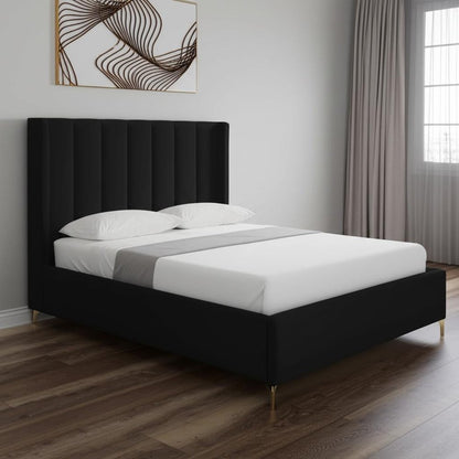 Black Velvet Upholstered Queen Bed Frame HomeRoots