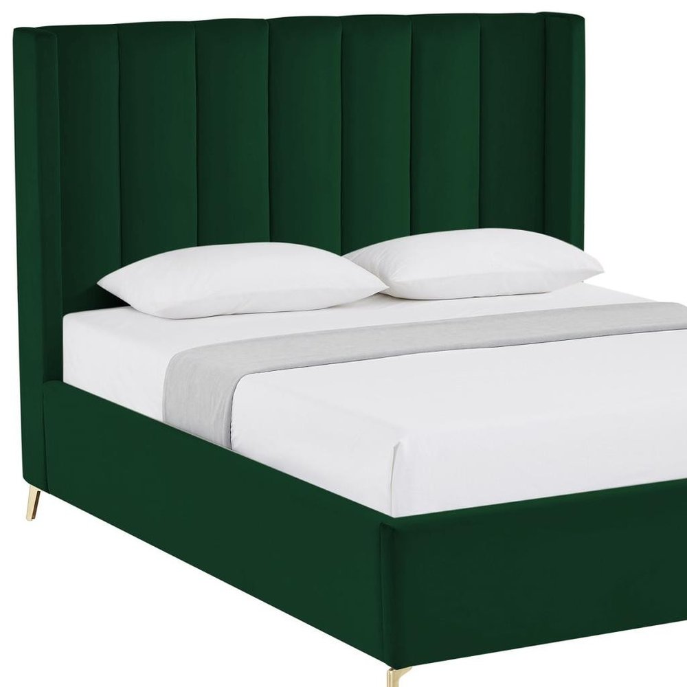 Green Velvet Upholstered Queen Bed Frame — view 8