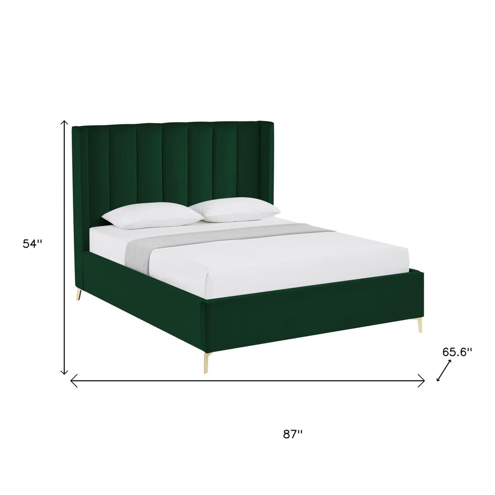 Green Velvet Upholstered Queen Bed Frame — view 9