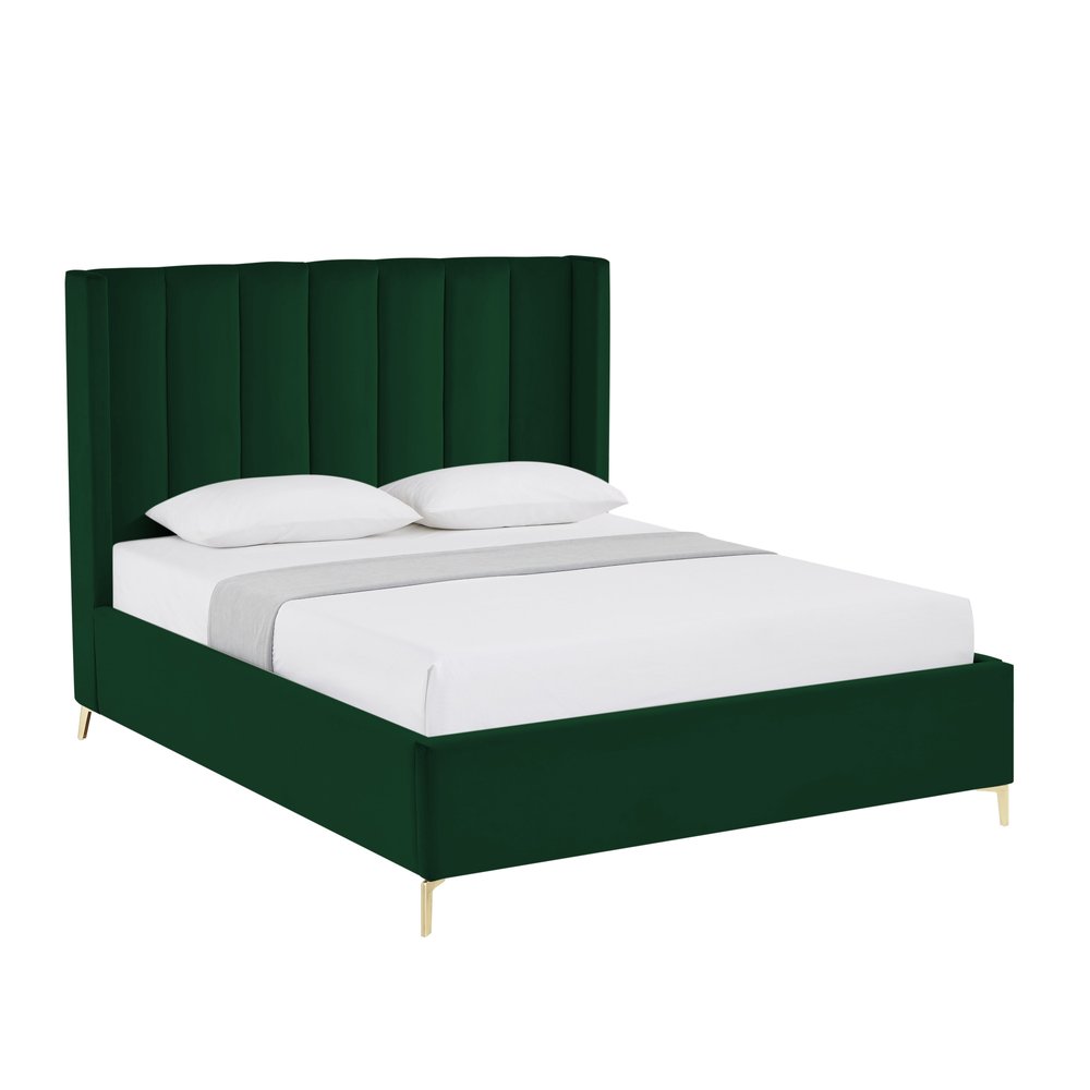 Green Velvet Upholstered Queen Bed Frame — view 2