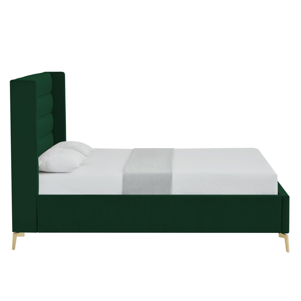 Green Velvet Upholstered Queen Bed Frame HomeRoots