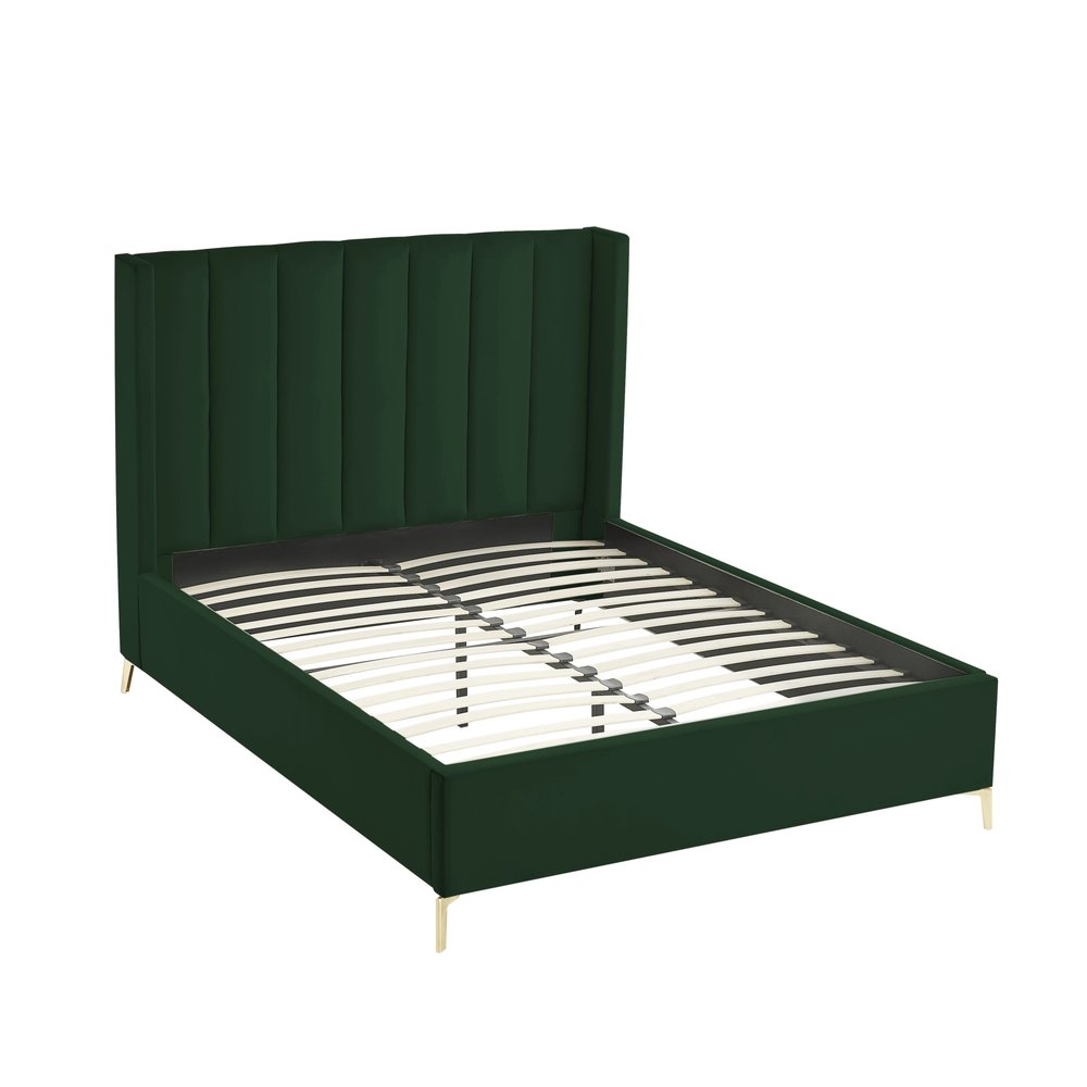 Green Velvet Upholstered Queen Bed Frame — view 3