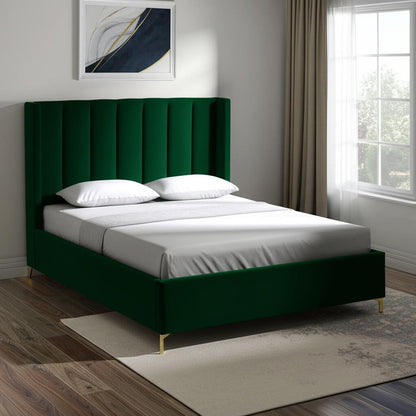 Green Velvet Upholstered Queen Bed Frame HomeRoots