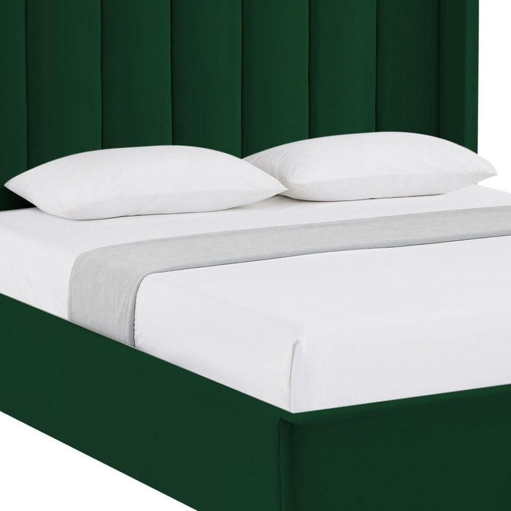 Green Velvet Upholstered Queen Bed Frame — view 7