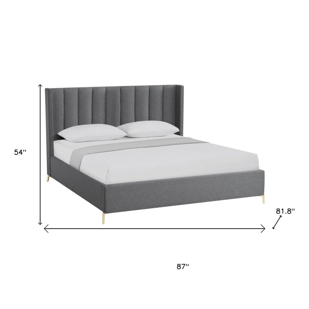 Gray Linen Upholstered King Bed Frame — view 9