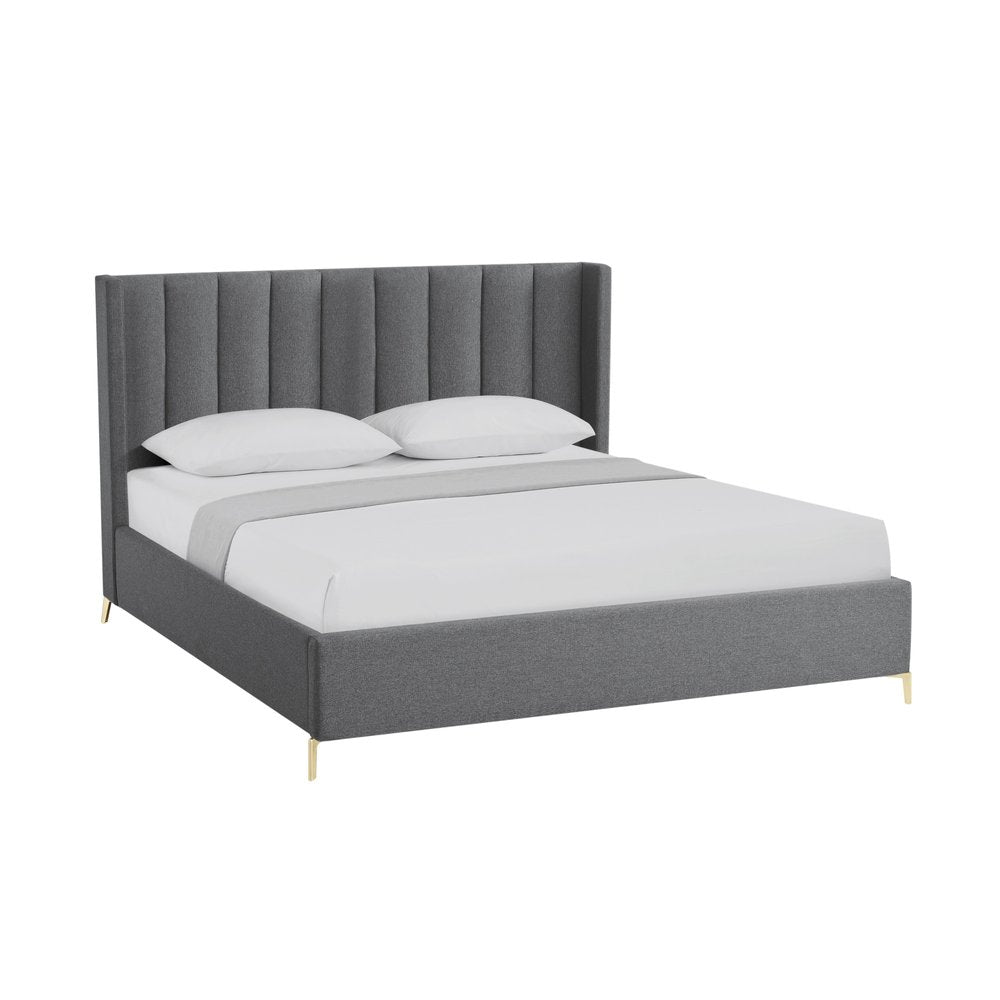 Gray Linen Upholstered King Bed Frame HomeRoots
