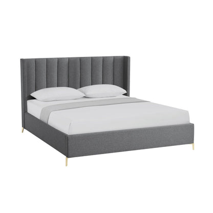 Gray Linen Upholstered King Bed Frame HomeRoots