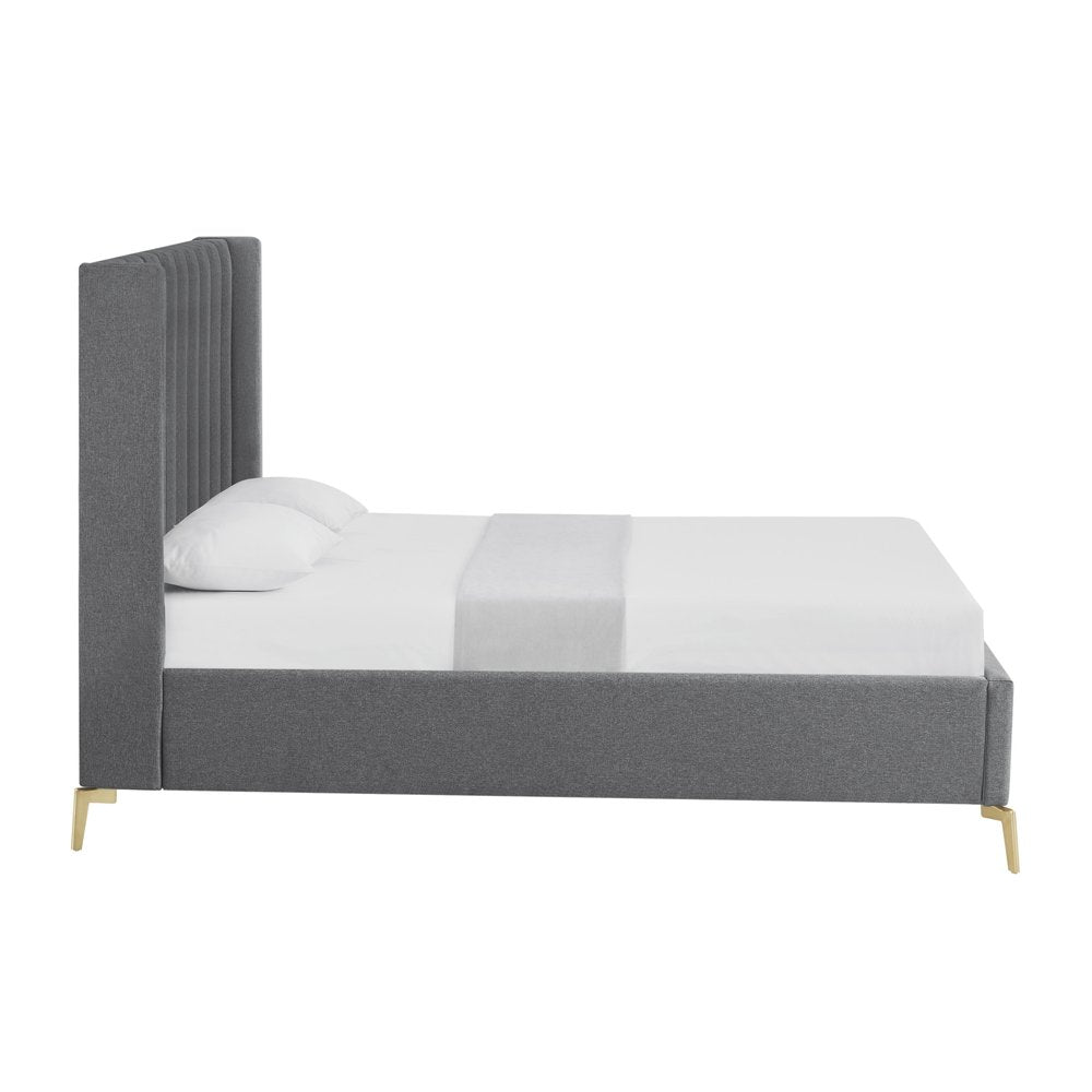 Gray Linen Upholstered King Bed Frame — view 4