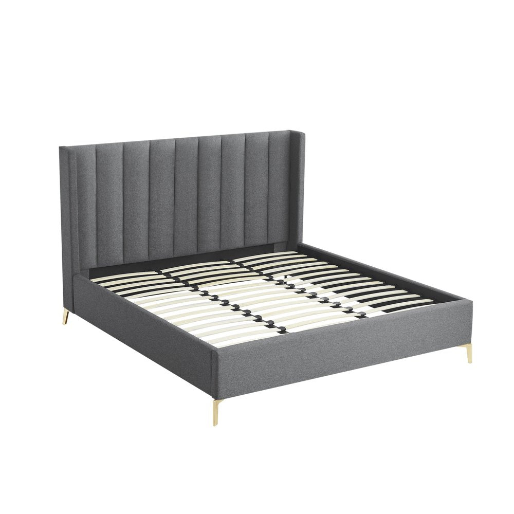 Gray Linen Upholstered King Bed Frame — view 3