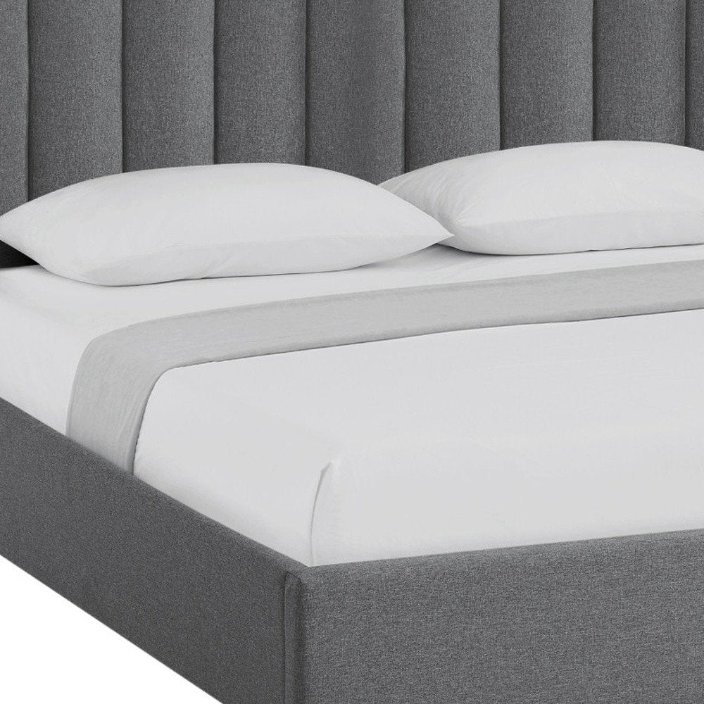 Gray Linen Upholstered King Bed Frame — view 7