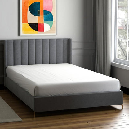 Gray Linen Upholstered King Bed Frame HomeRoots