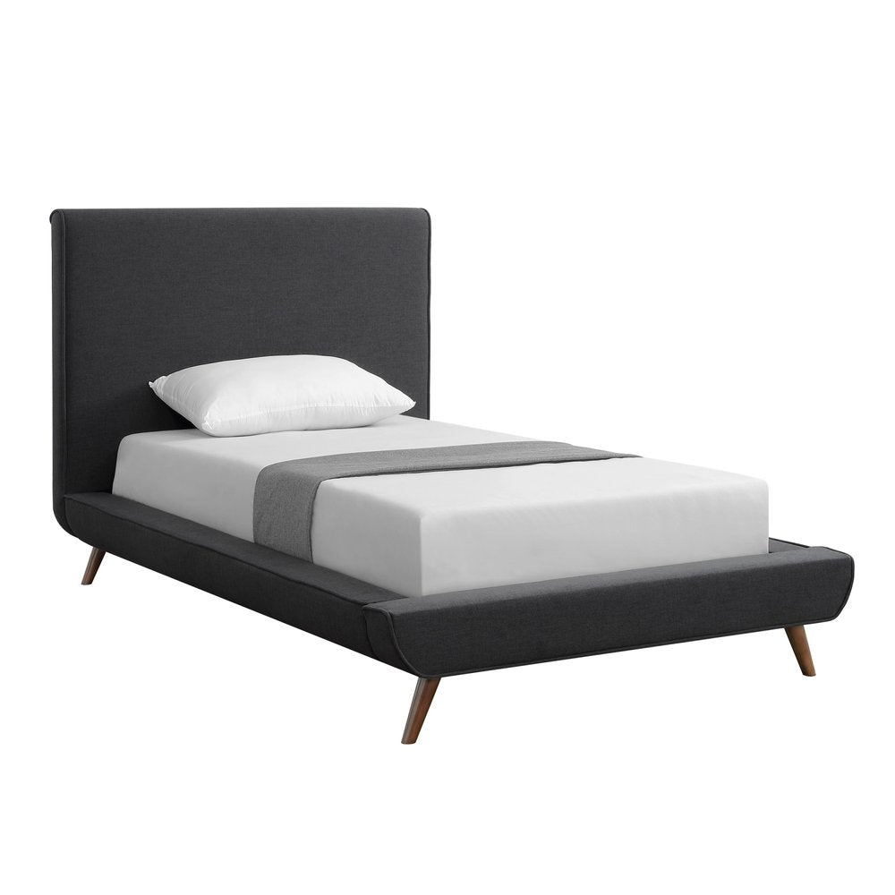 Charcoal Solid Wood Twin Upholstered Linen Bed HomeRoots