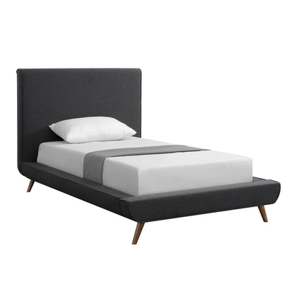 Charcoal Solid Wood Twin Upholstered Linen Bed HomeRoots