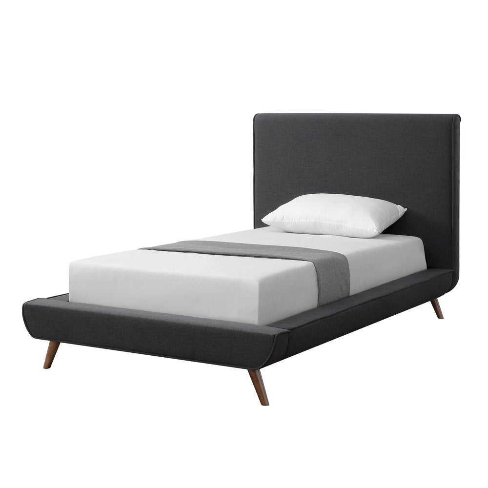 Charcoal Solid Wood Twin Upholstered Linen Bed — view 5