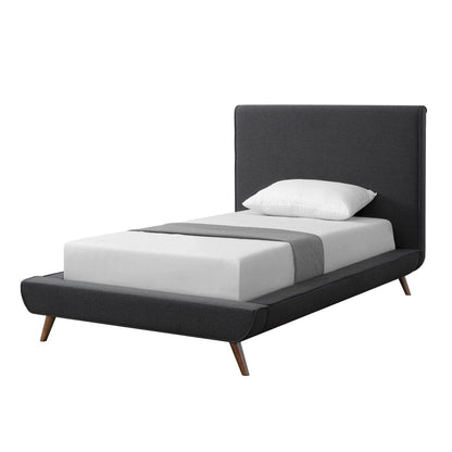 Charcoal Solid Wood Twin Upholstered Linen Bed HomeRoots