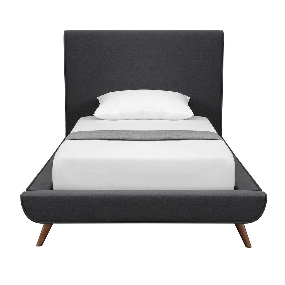Charcoal Solid Wood Twin Upholstered Linen Bed — view 2