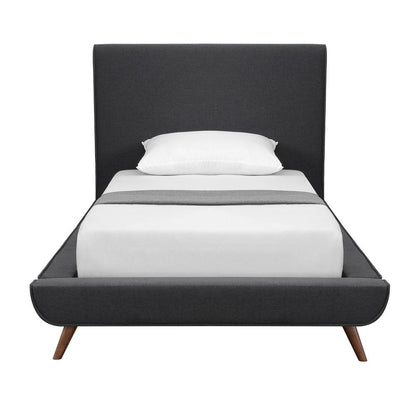 Charcoal Solid Wood Twin Upholstered Linen Bed HomeRoots