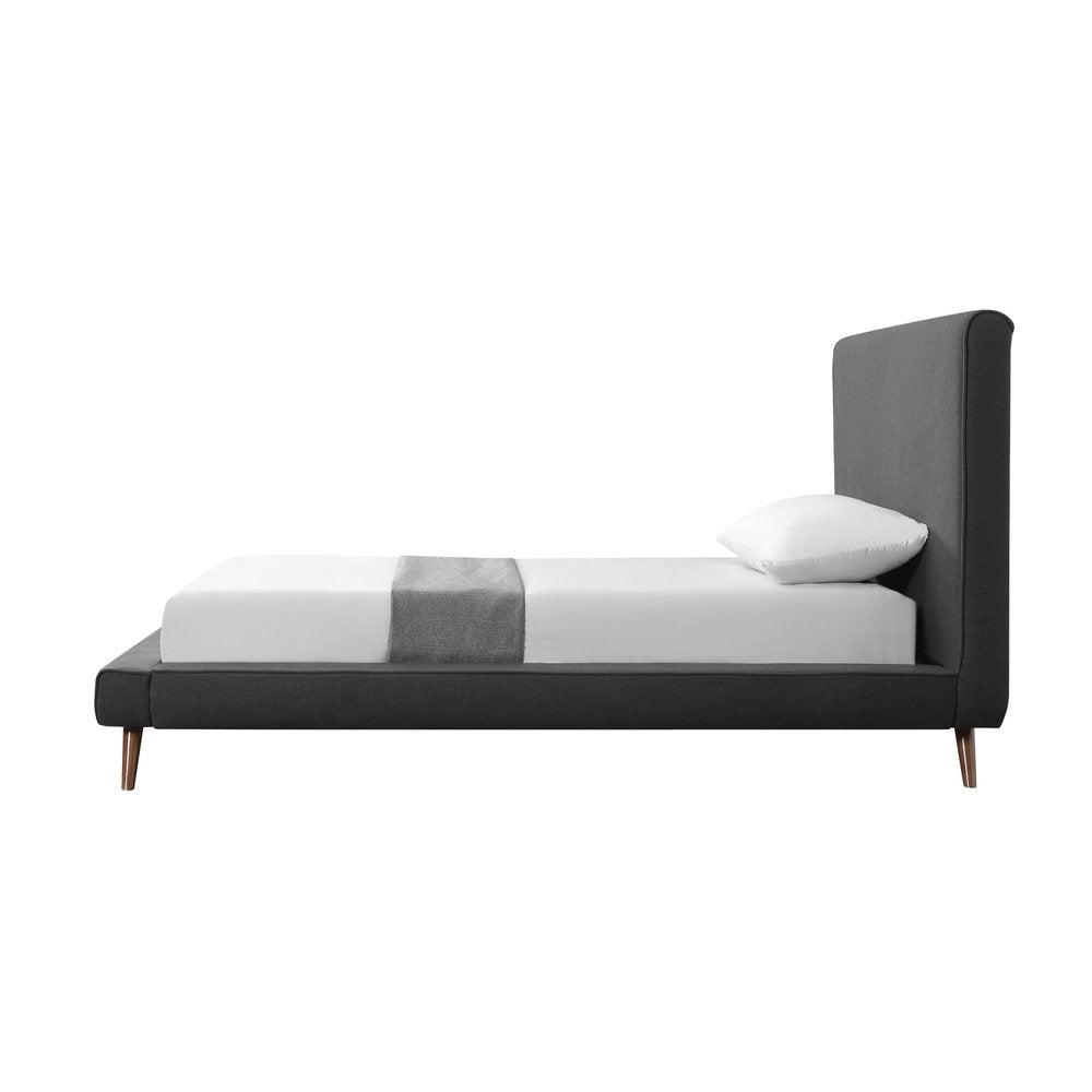 Charcoal Solid Wood Twin Upholstered Linen Bed HomeRoots