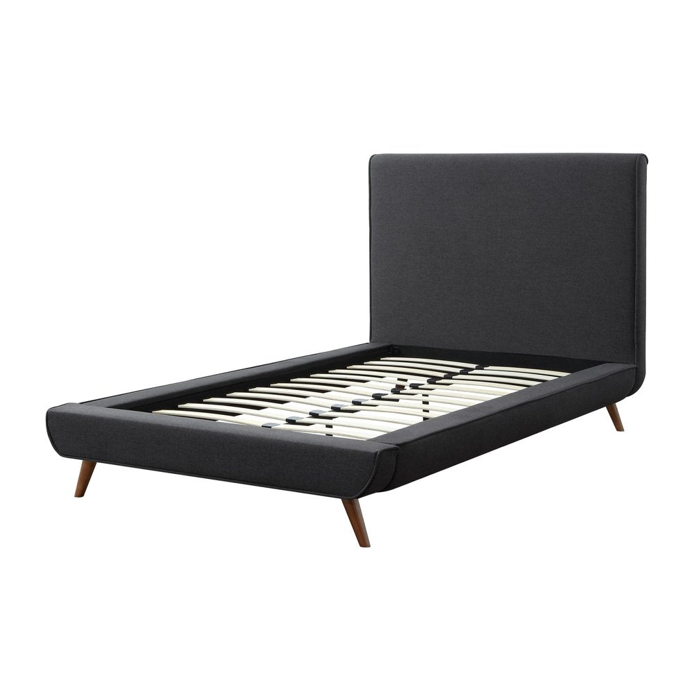 Charcoal Solid Wood Twin Upholstered Linen Bed HomeRoots