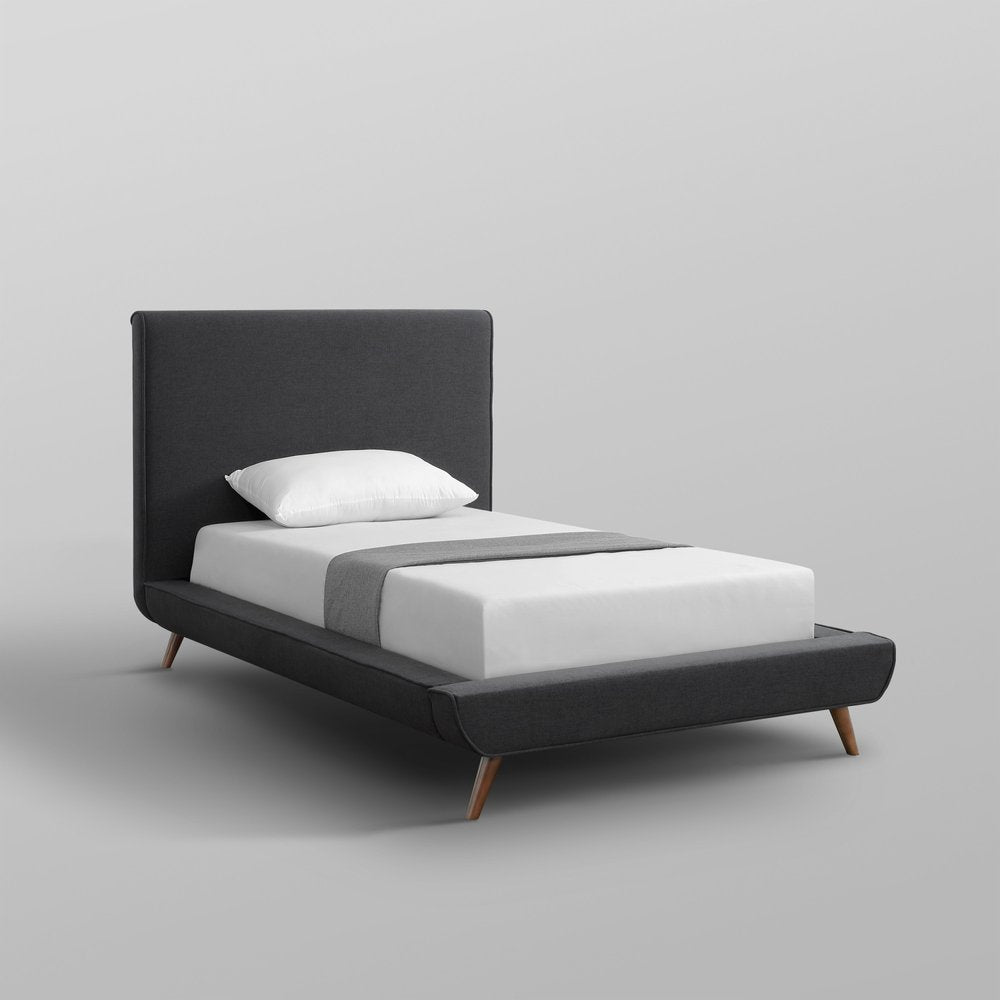 Charcoal Solid Wood Twin Upholstered Linen Bed — view 10