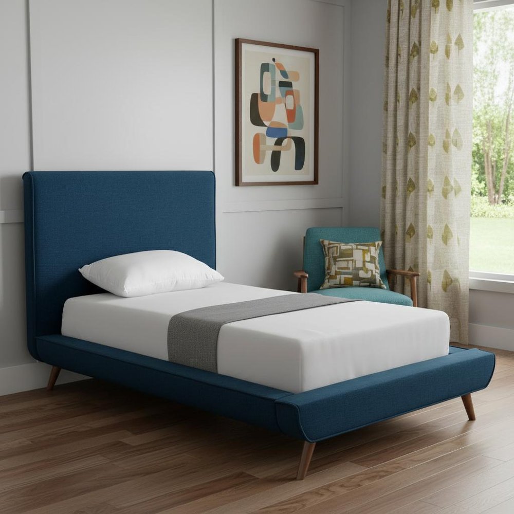 Denim Blue Solid Wood Twin Upholstered Linen Bed — view 1