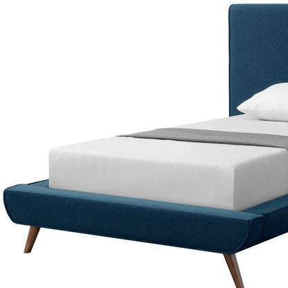 Denim Blue Solid Wood Twin Upholstered Linen Bed HomeRoots