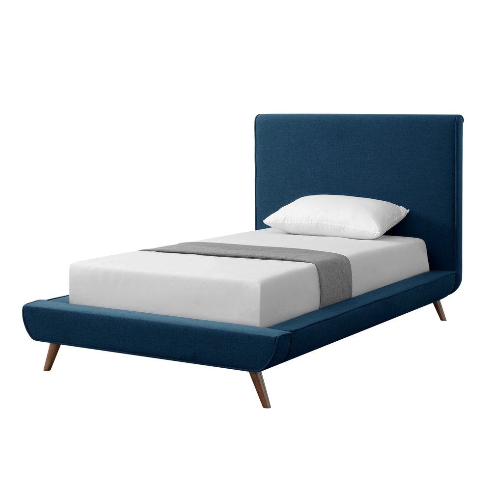Denim Blue Solid Wood Twin Upholstered Linen Bed — view 4