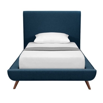 Denim Blue Solid Wood Twin Upholstered Linen Bed HomeRoots