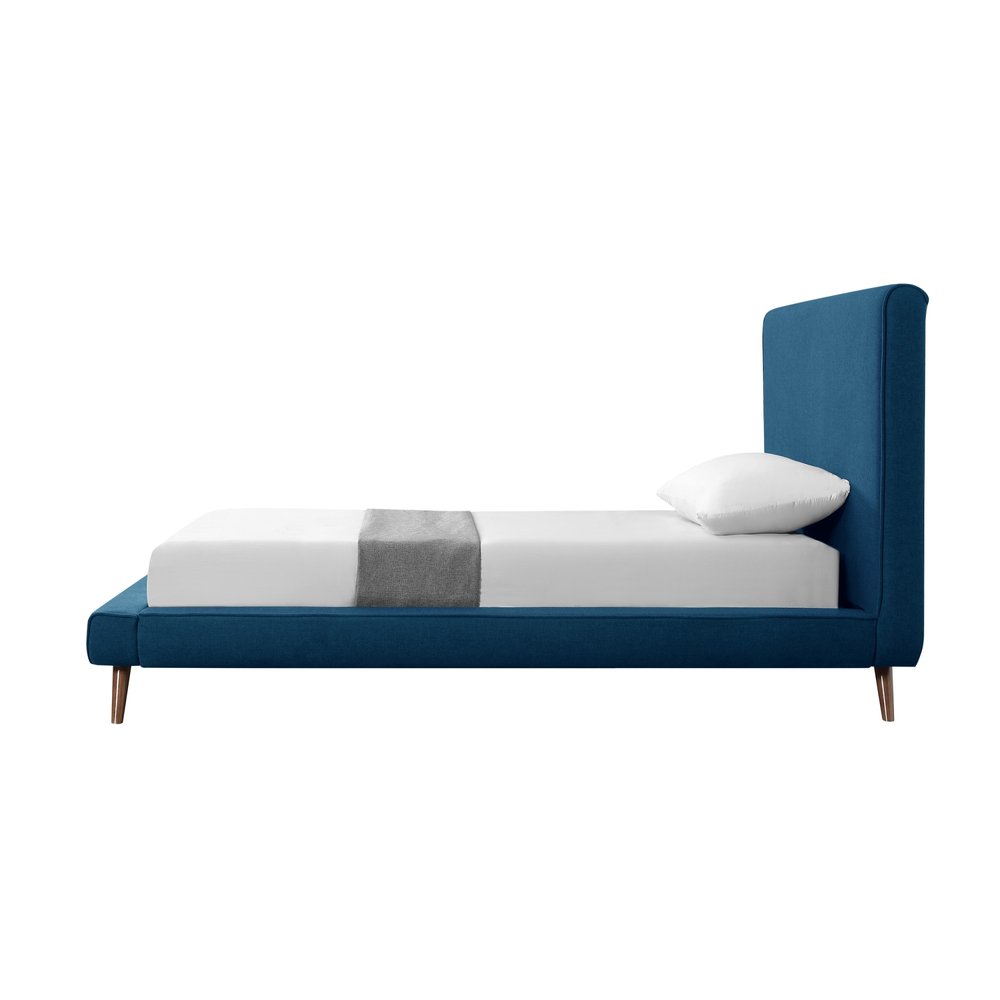 Denim Blue Solid Wood Twin Upholstered Linen Bed — view 2