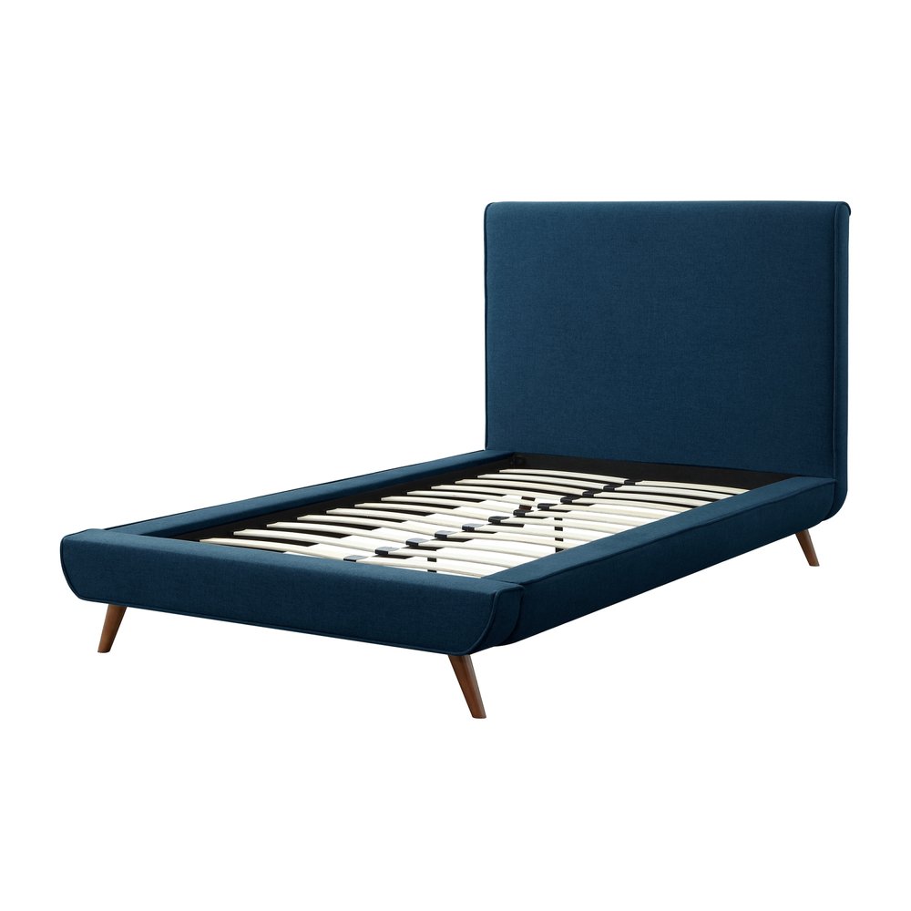 Denim Blue Solid Wood Twin Upholstered Linen Bed — view 5