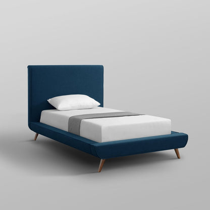 Denim Blue Solid Wood Twin Upholstered Linen Bed HomeRoots