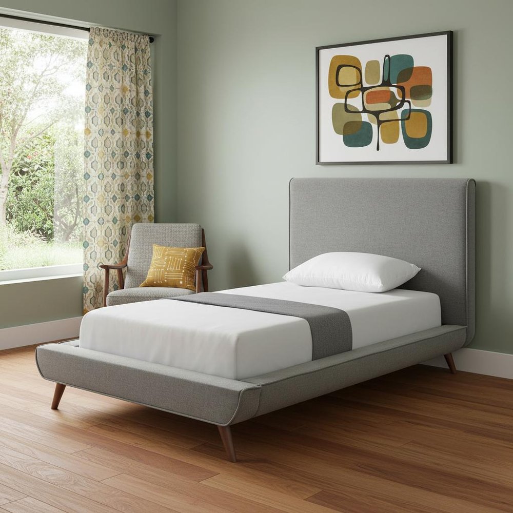 Gray Solid Wood Twin Upholstered Linen Bed — view 11