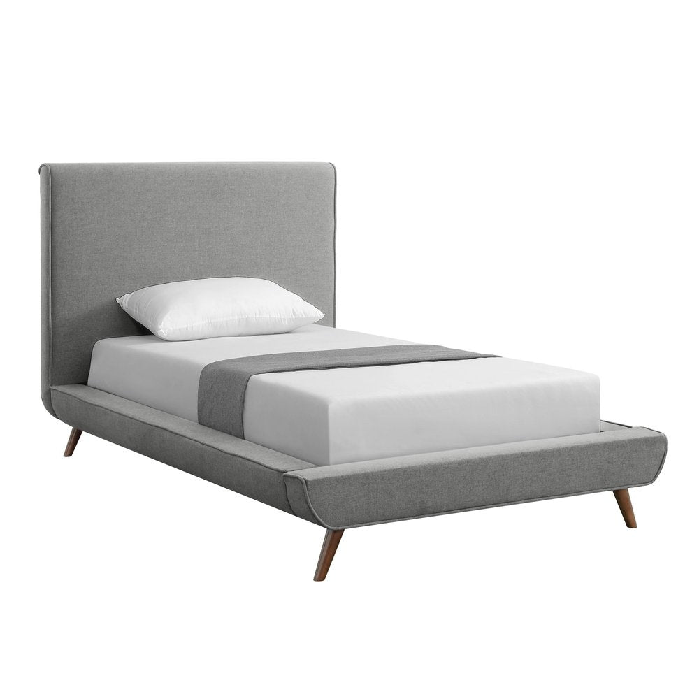 Gray Solid Wood Twin Upholstered Linen Bed — view 4