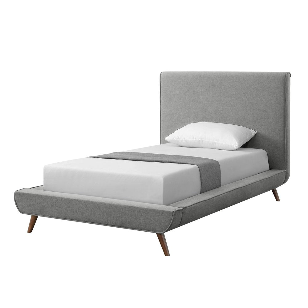 Gray Solid Wood Twin Upholstered Linen Bed — view 1