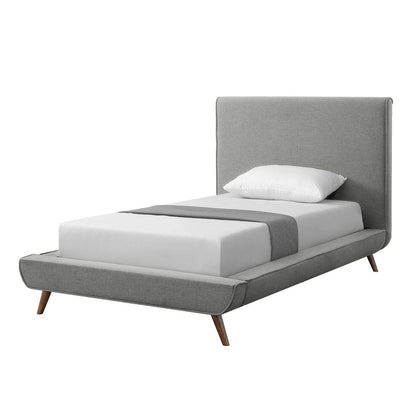 Gray Solid Wood Twin Upholstered Linen Bed HomeRoots
