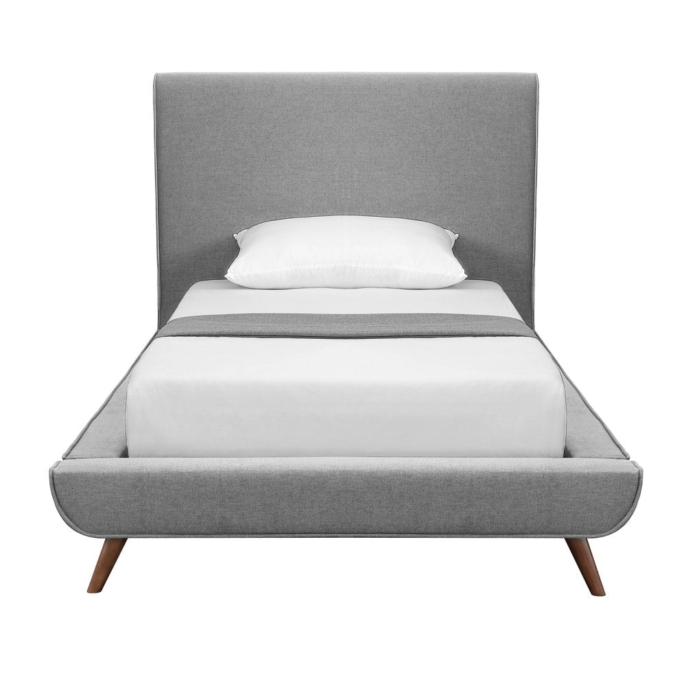Gray Solid Wood Twin Upholstered Linen Bed — view 2
