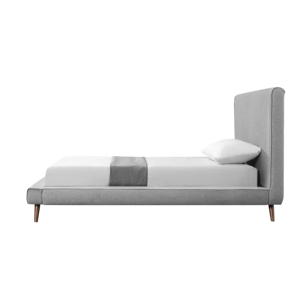 Gray Solid Wood Twin Upholstered Linen Bed — view 2