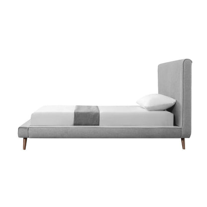 Gray Solid Wood Twin Upholstered Linen Bed HomeRoots