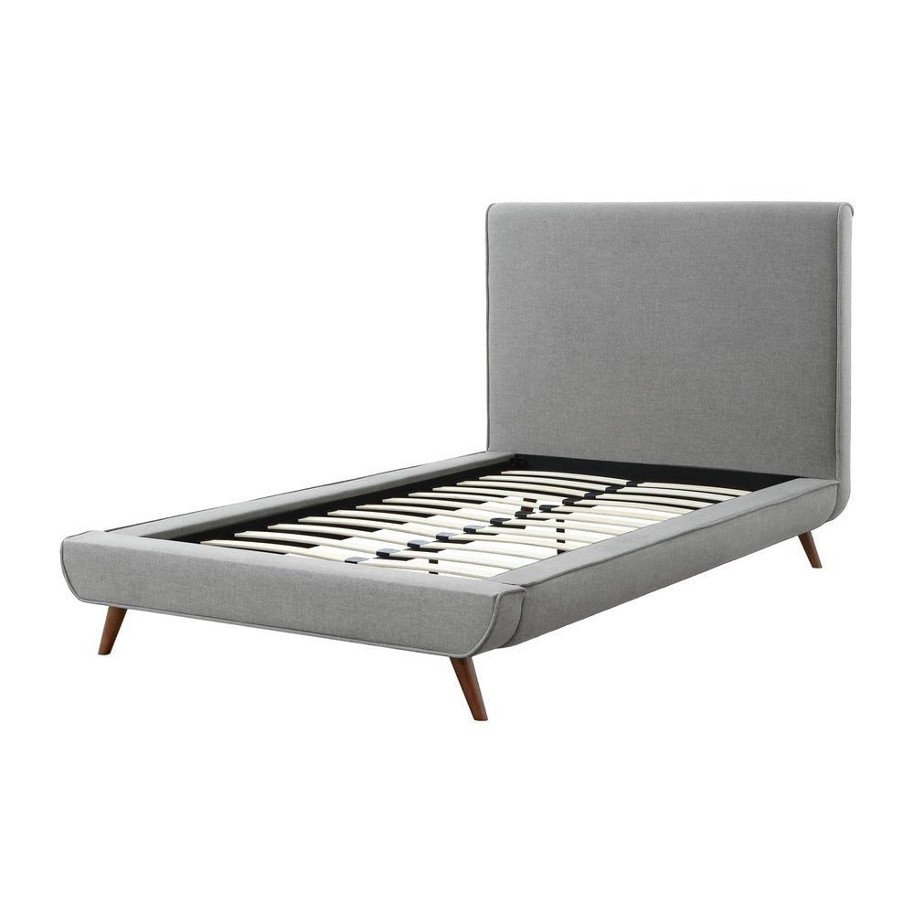 Gray Solid Wood Twin Upholstered Linen Bed — view 6