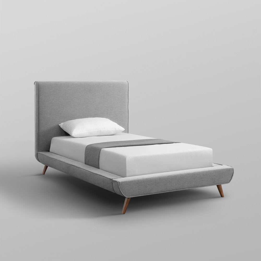 Gray Solid Wood Twin Upholstered Linen Bed — view 10