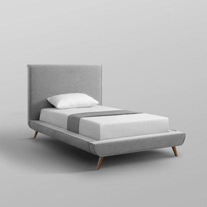 Gray Solid Wood Twin Upholstered Linen Bed HomeRoots