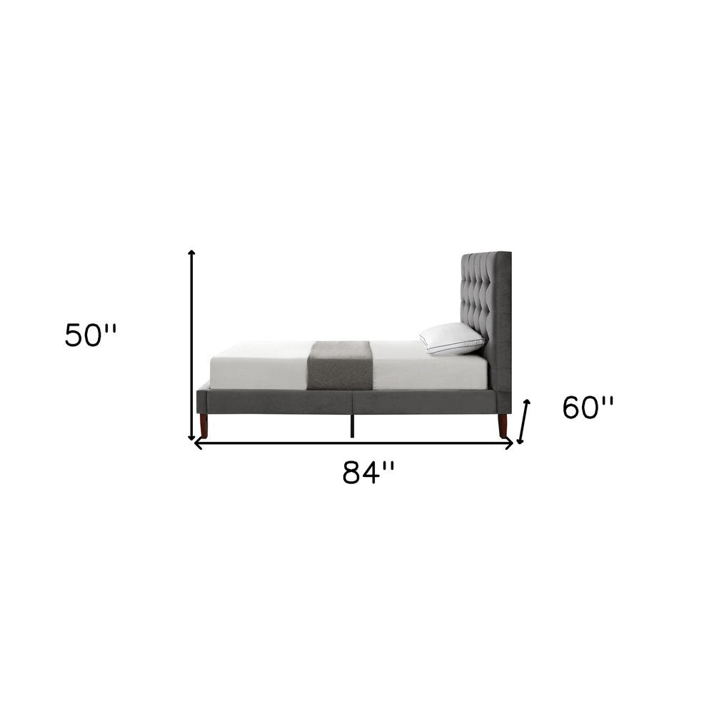 Gray Solid Wood King Tufted Upholstered Velvet Bed — view 29