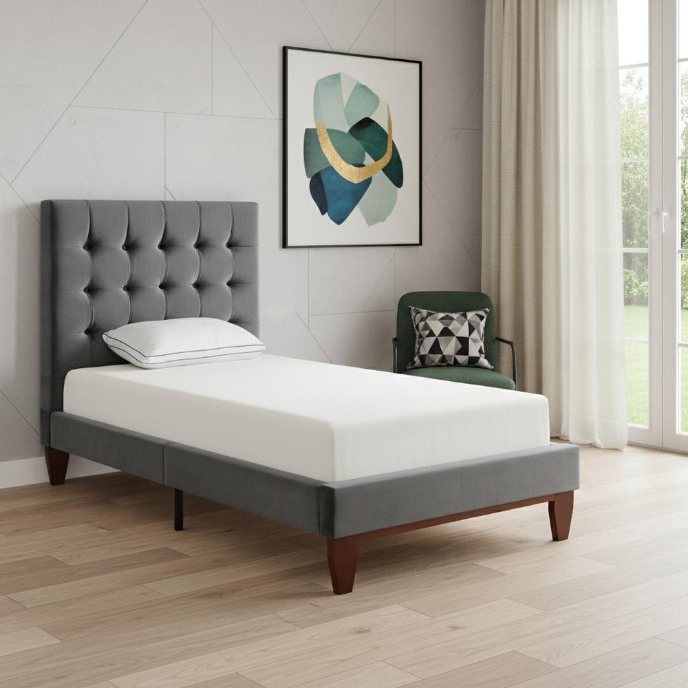 Gray Solid Wood King Tufted Upholstered Velvet Bed HomeRoots