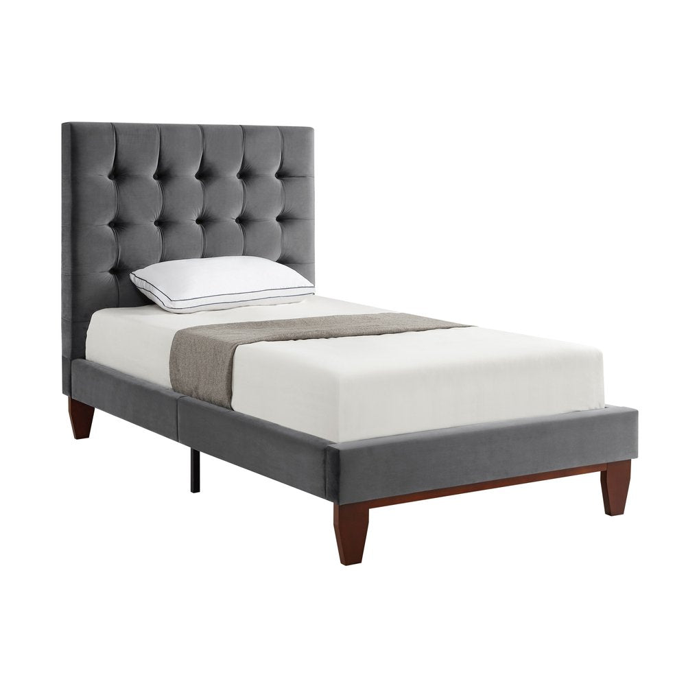 Gray Solid Wood King Tufted Upholstered Velvet Bed — view 22