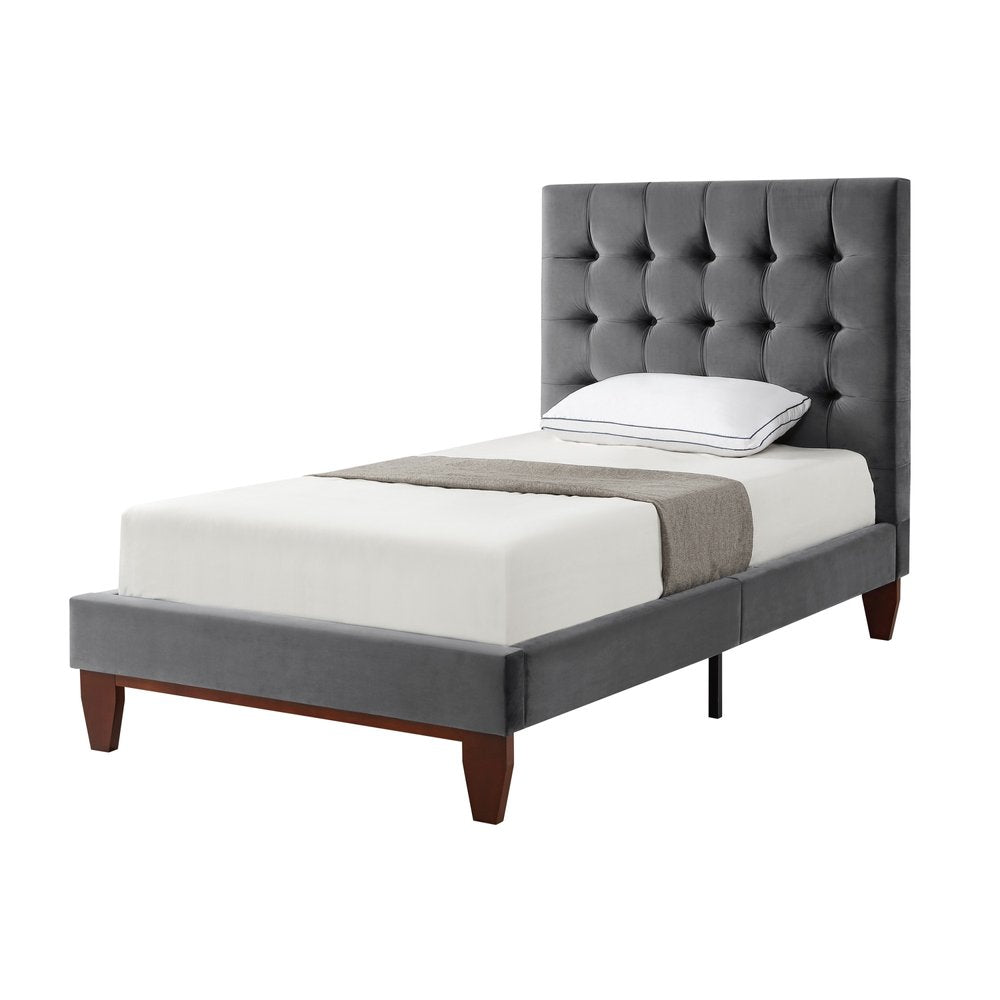 Gray Solid Wood King Tufted Upholstered Velvet Bed HomeRoots